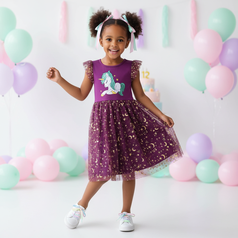 purple unicorn star mesh dress - front