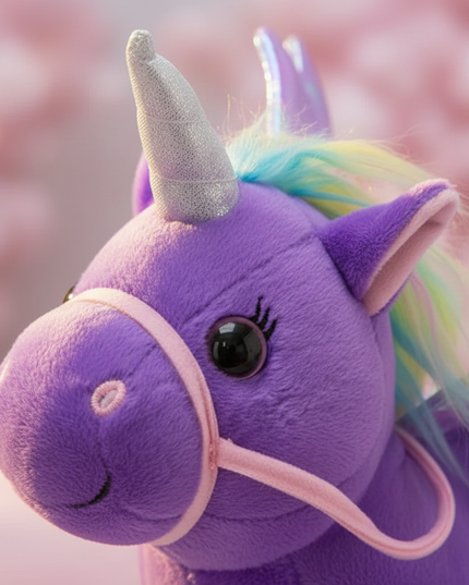 purple unicorn stuffed animal - detail