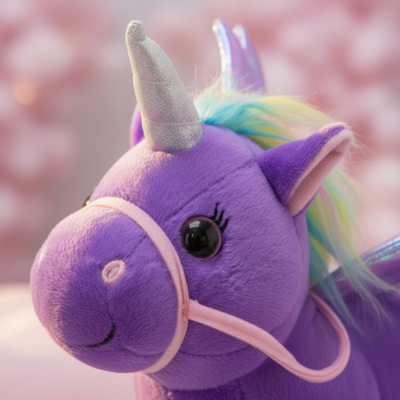 purple unicorn stuffed animal - detail