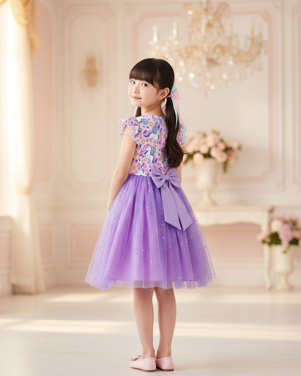 purple unicorn tutu star dress - back