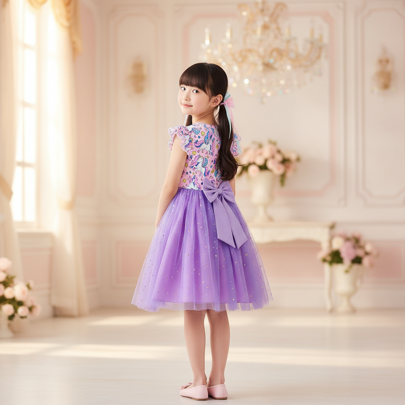 purple unicorn tutu star dress - back