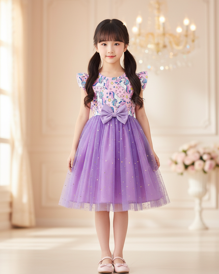 purple unicorn tutu star dress - detail