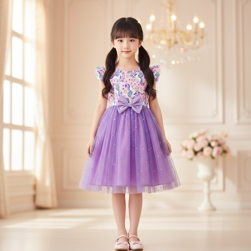 purple unicorn tutu star dress - detail