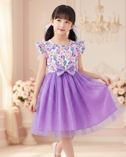 purple unicorn tutu star dress - front