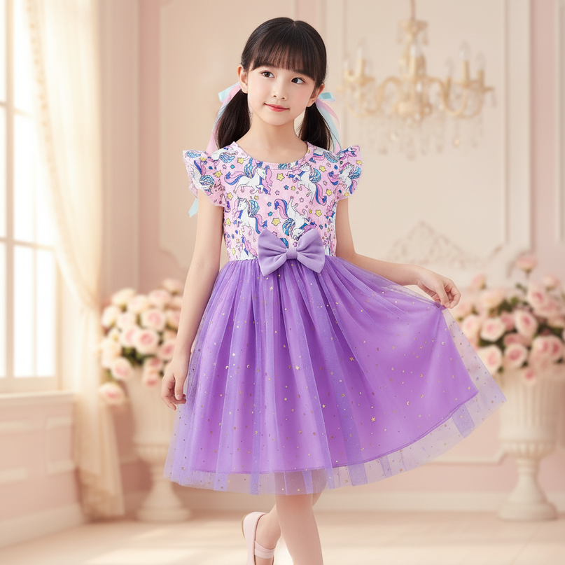 purple unicorn tutu star dress - front