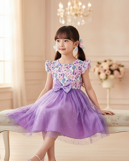 purple unicorn tutu star dress - sitting