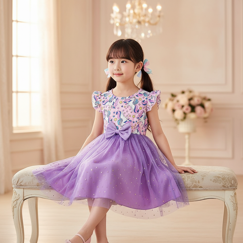 purple unicorn tutu star dress - sitting