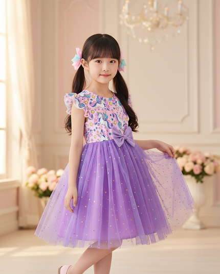 purple unicorn tutu star dress - three-quarter