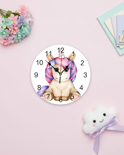 purple unicorn wall clock - flat-lay