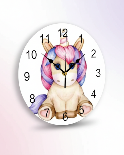purple unicorn wall clock - white-bg