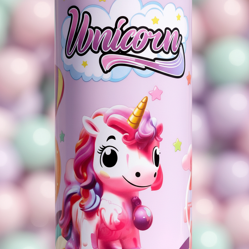 purple unicorn water bottle - detail