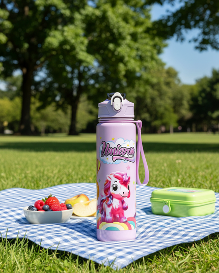 purple unicorn water bottle - lifestyle