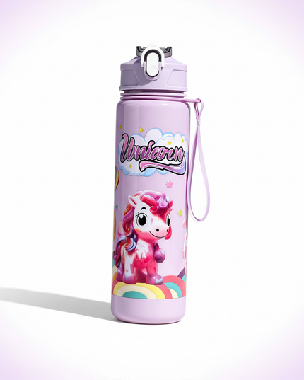 purple unicorn water bottle - white-bg