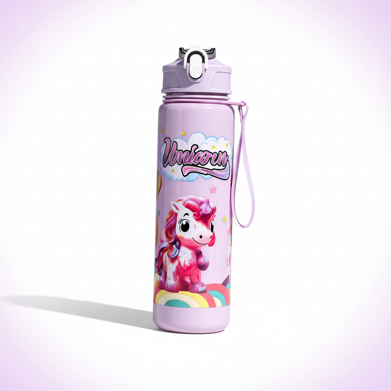 purple unicorn water bottle - white-bg