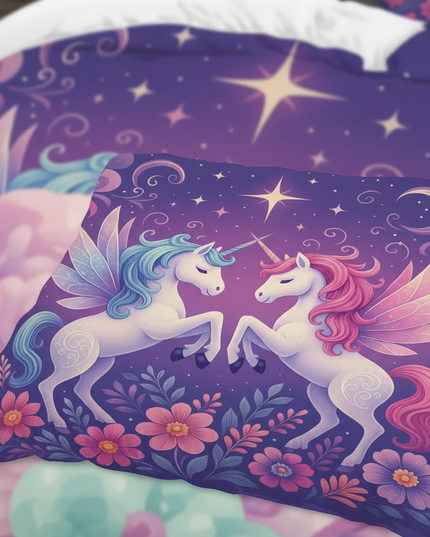 purple winged unicorn bedding - detail