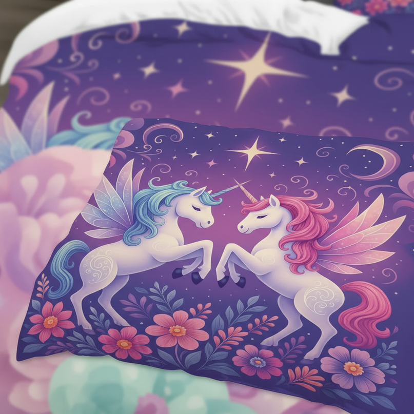 purple winged unicorn bedding - detail