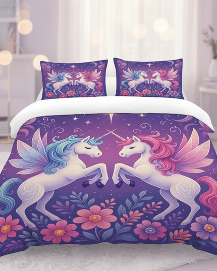 purple winged unicorn bedding - lifestyle