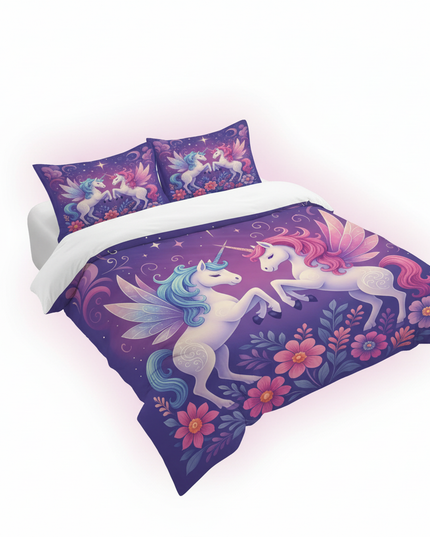 purple winged unicorn bedding - white-bg