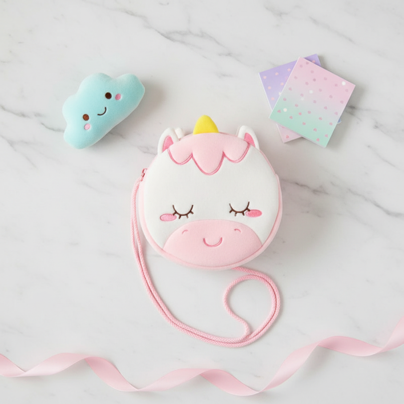 purse for girls with unicorn - flat-lay