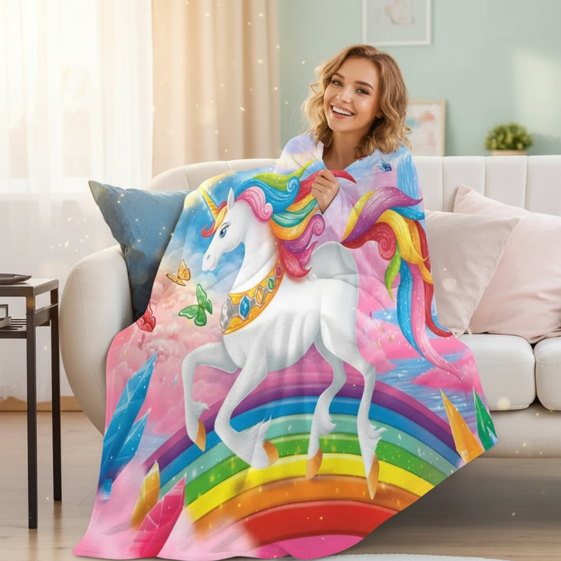queen size unicorn blanket - in-use