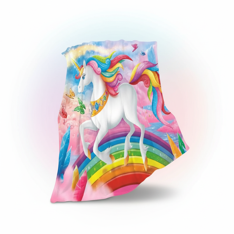 queen size unicorn blanket - white-bg