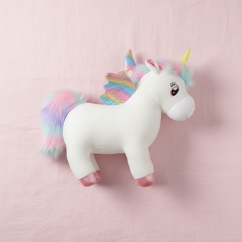 rainbow angel unicorn plush - flat-lay
