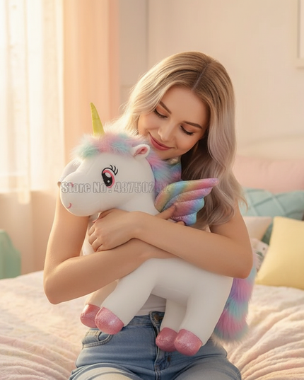 rainbow angel unicorn plush - in-use