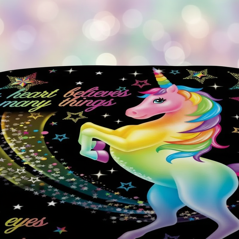 rainbow believe star unicorn bedding - detail