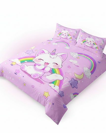 rainbow caticorn bedding - white-bg