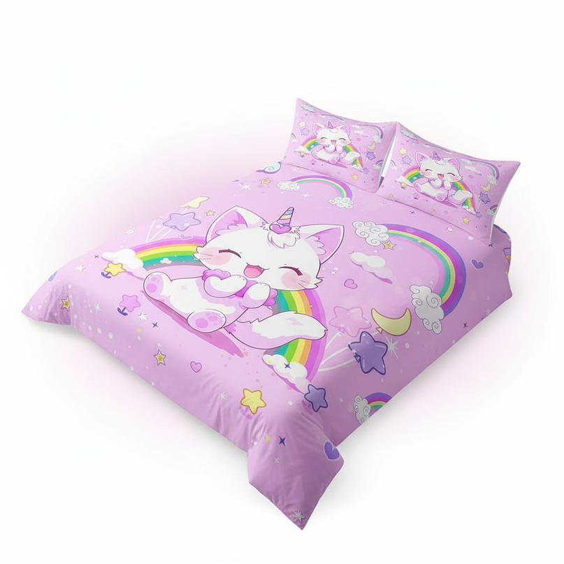 rainbow caticorn bedding - white-bg