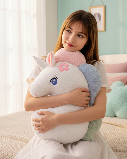 rainbow cloud plush pillow - in-use