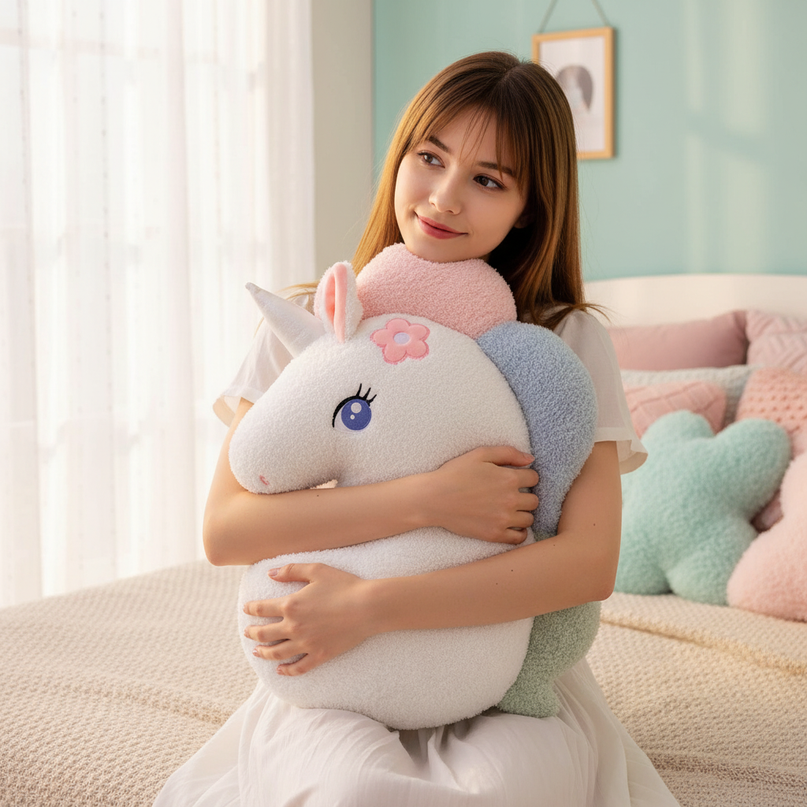 rainbow cloud plush pillow - in-use