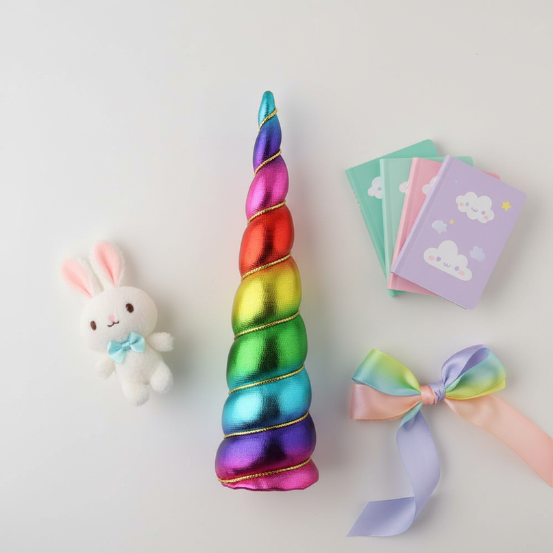 rainbow craft unicorn horn set - flat-lay