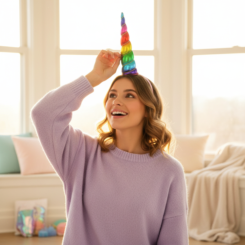rainbow craft unicorn horn set - in-use