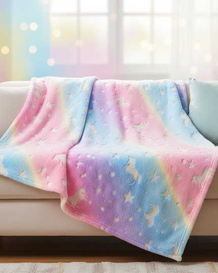 rainbow fleece unicorn blanket - lifestyle