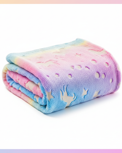 rainbow fleece unicorn blanket - white-bg