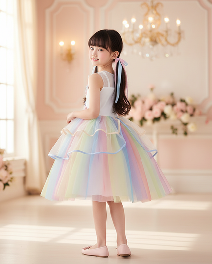 rainbow flower girl unicorn dress - back