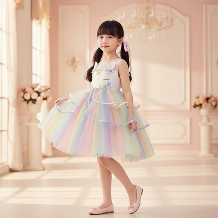 rainbow flower girl unicorn dress - front