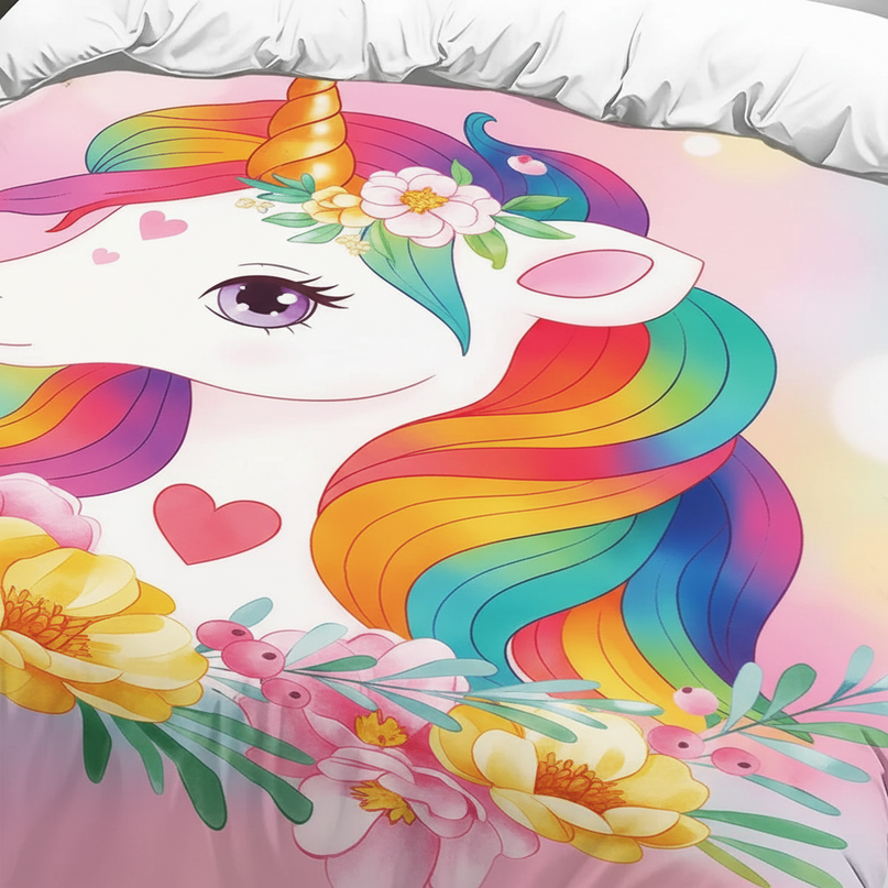 rainbow flower unicorn bedding - detail