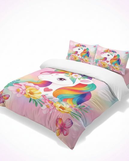 rainbow flower unicorn bedding - white-bg