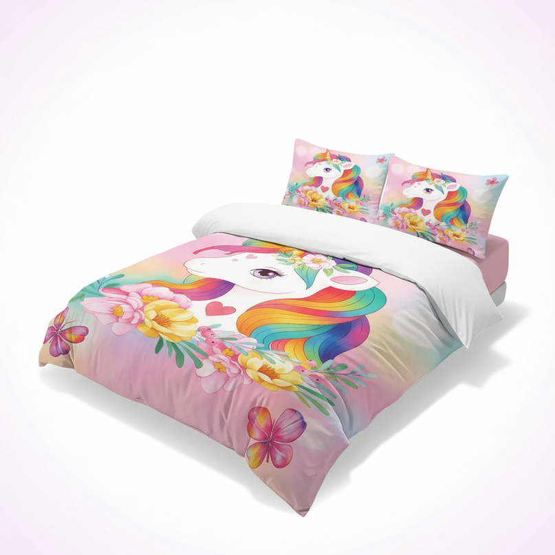 rainbow flower unicorn bedding - white-bg