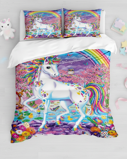 rainbow garden magical unicorn bedding - flat-lay
