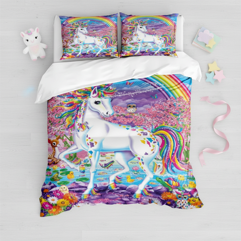 rainbow garden magical unicorn bedding - flat-lay