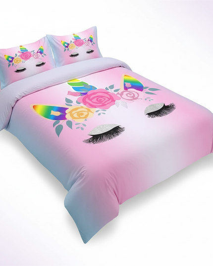 rainbow glitter unicorn bedding - white-bg