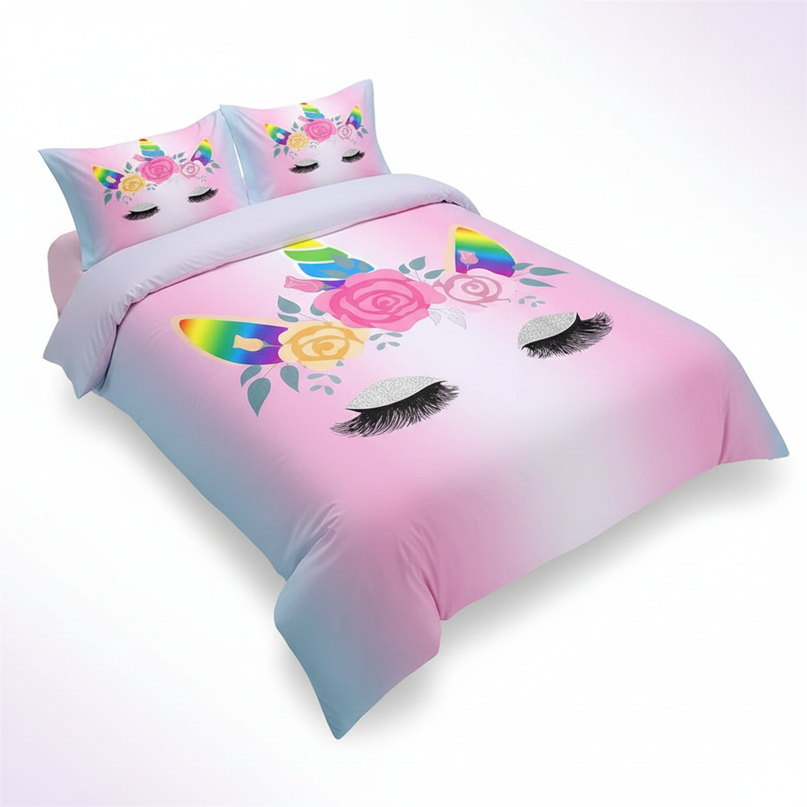 rainbow glitter unicorn bedding - white-bg