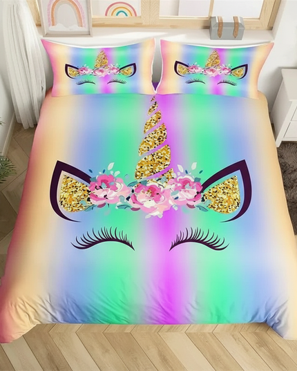rainbow gradient unicorn bedding - lifestyle