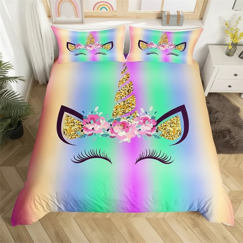 rainbow gradient unicorn bedding - lifestyle