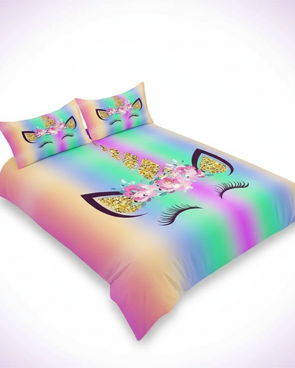 rainbow gradient unicorn bedding - white-bg