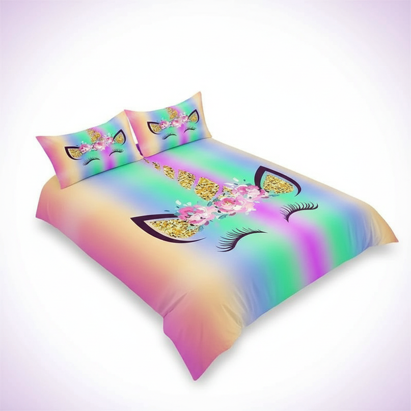 rainbow gradient unicorn bedding - white-bg