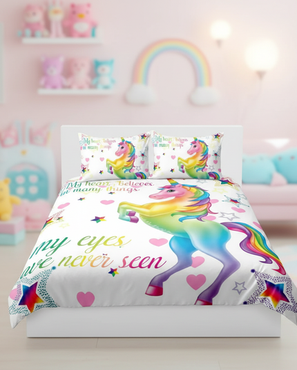 rainbow heart rearing unicorn bedding - lifestyle